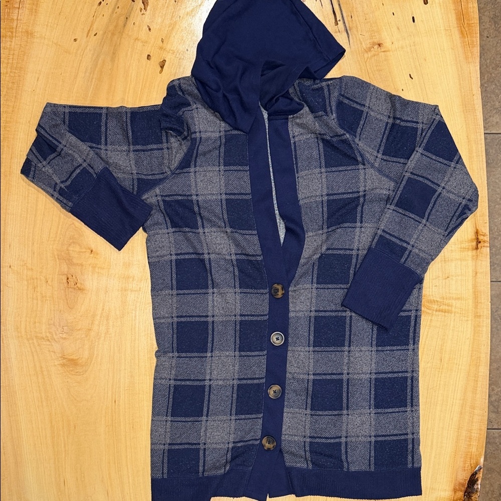 Maurices Navy and Gray Plaid Cardigan